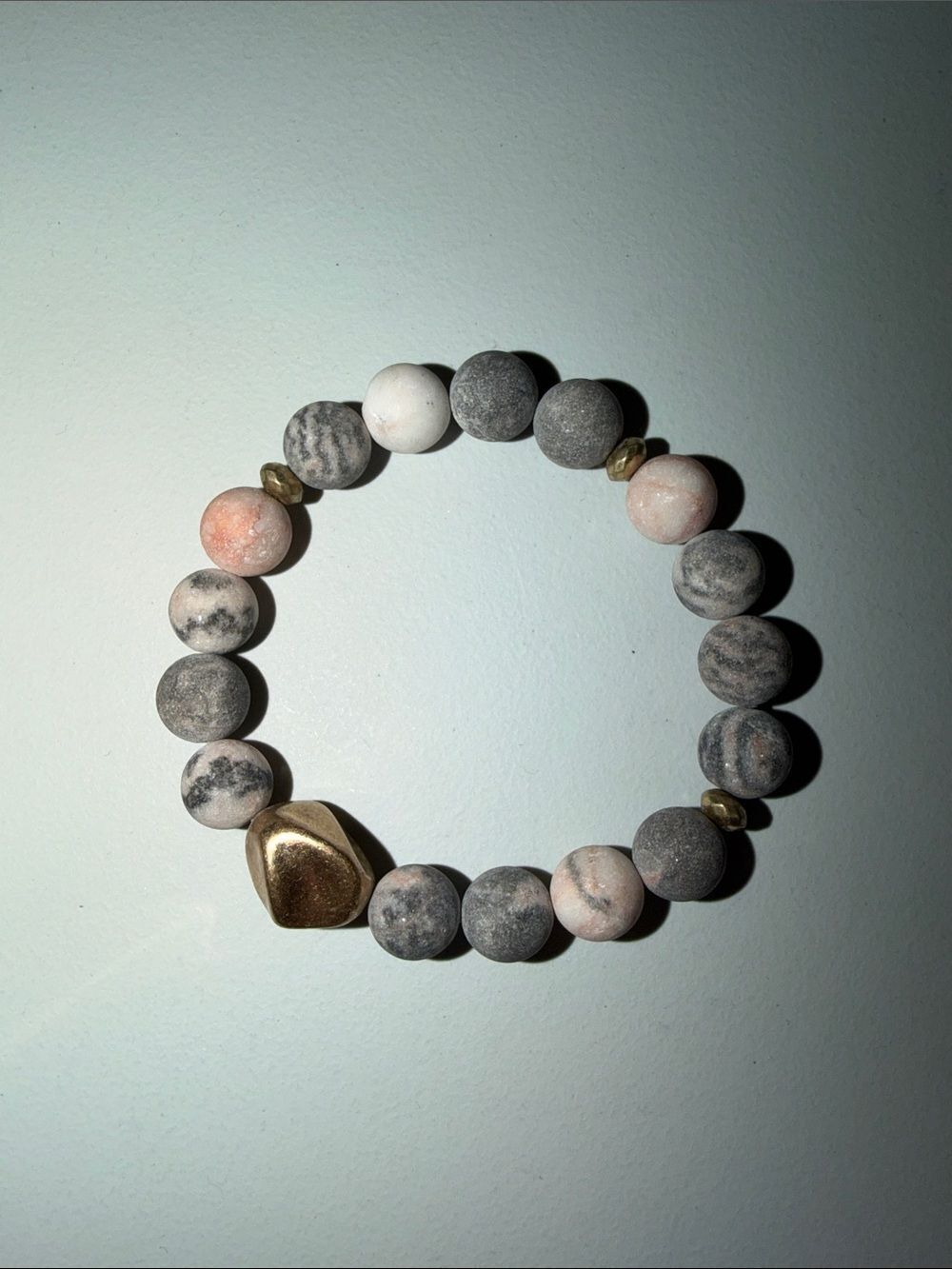 Pink Zebra Jasper Gold Tone Bracelet